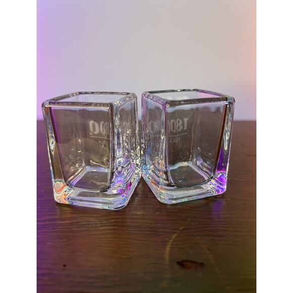 1800 Tequila Clear Glass Square Shot Glasses Set Of 2 Barware Etched Glass - Picture 2 of 4